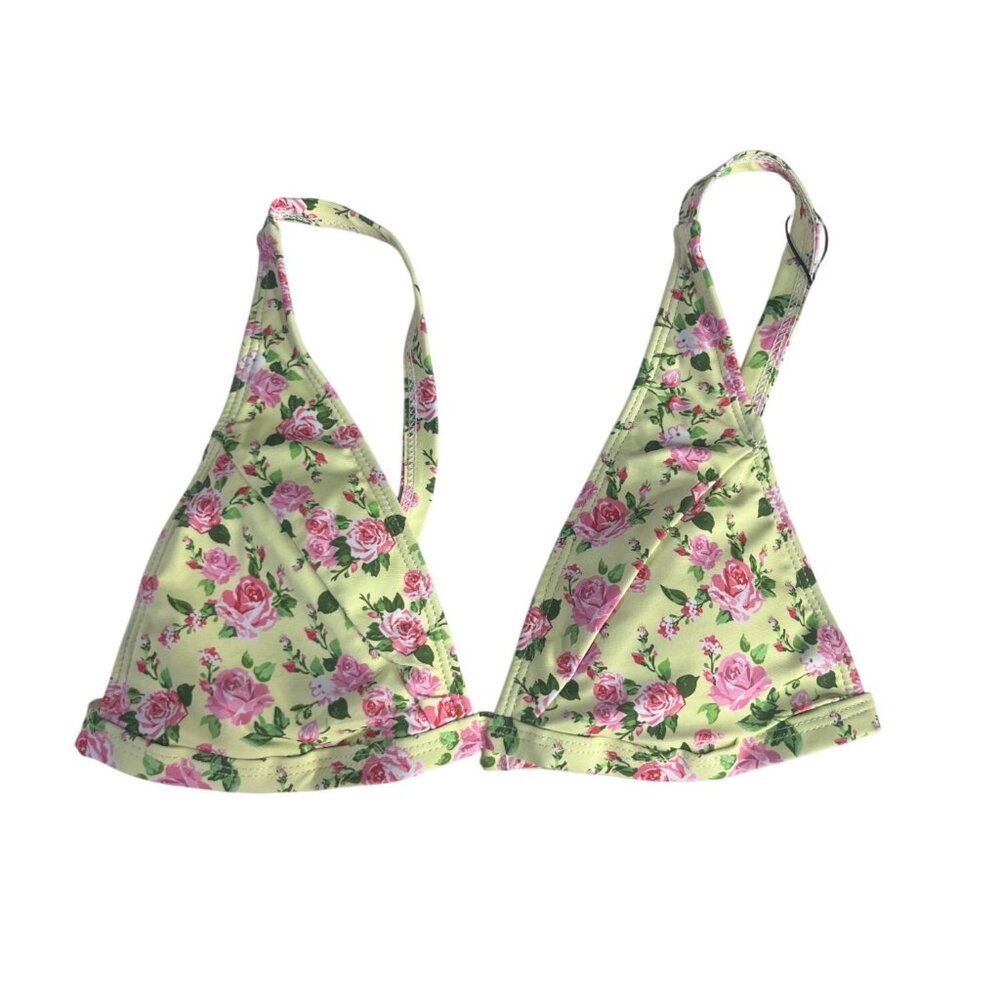 Zaful Floral Print Triangle Bikini Top Small Yellow Pink New Soft Padded Swimwea